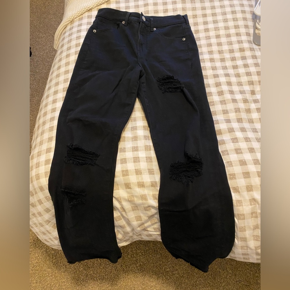 Express Black Distressed Straight Leg Jeans